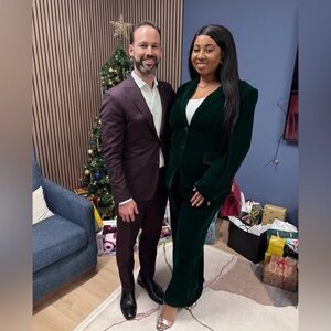 Oversized Dark Green Velvet Blazer & Pants Set